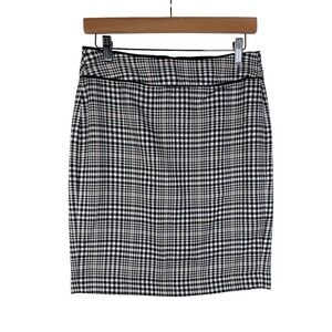 Banana Republic Women's Houndstooth Pencil Skirt Back Zip Black White Tan Size 2
